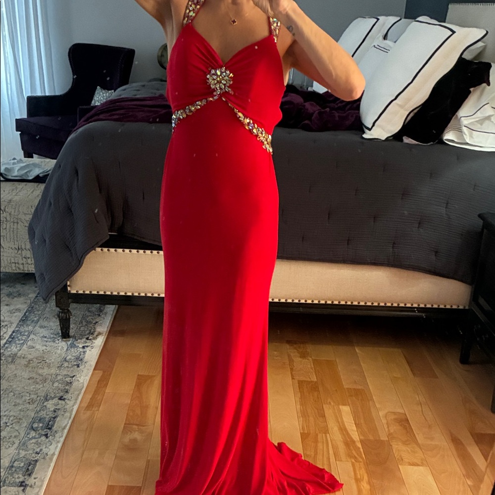 Night Moves Red Embellished Prom Dress